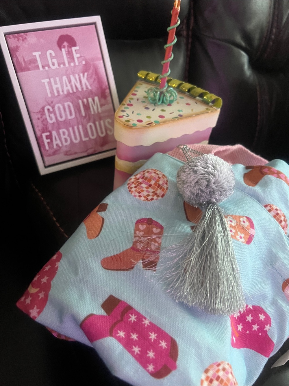 Cowgirl Tote bag, canvas fun quote and metal birthday tin holder